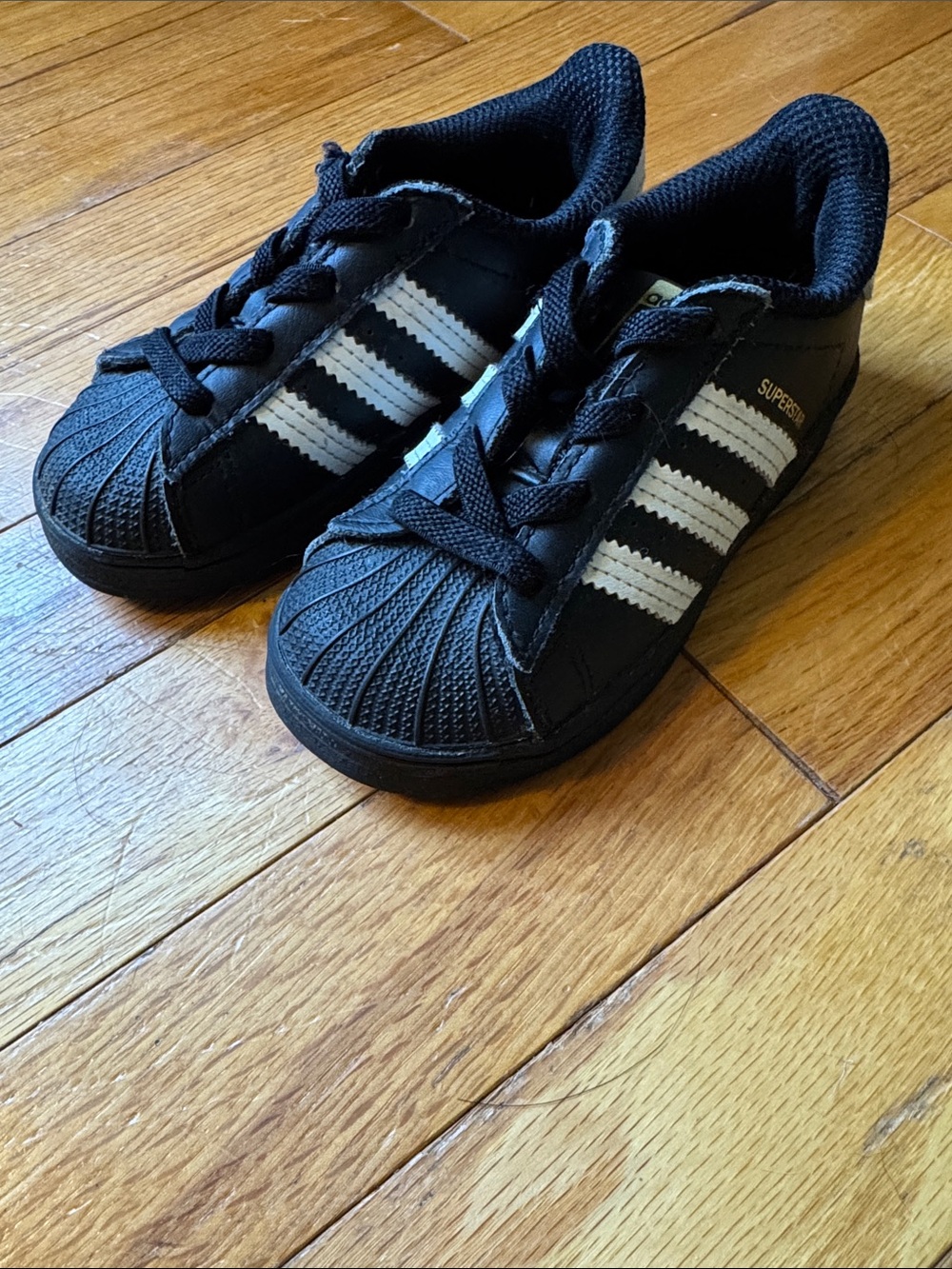 adidas Kids Black Sneakers with White Stripes - Picture 2 of 9